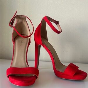 Qupid Vibrant Red Ankle Strap Heels